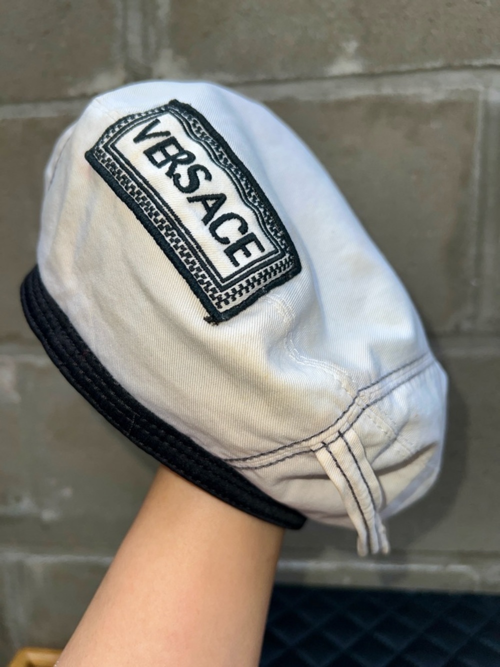 Versace White & Black Trim Beret.